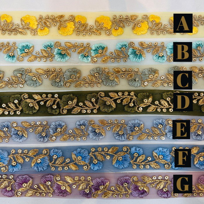 【50cm単位】 刺繍リボン 可愛さ 選手権3連覇!細幅 つぼみ風 インド刺繡リボン チュール 幅約2.5cm 230404003