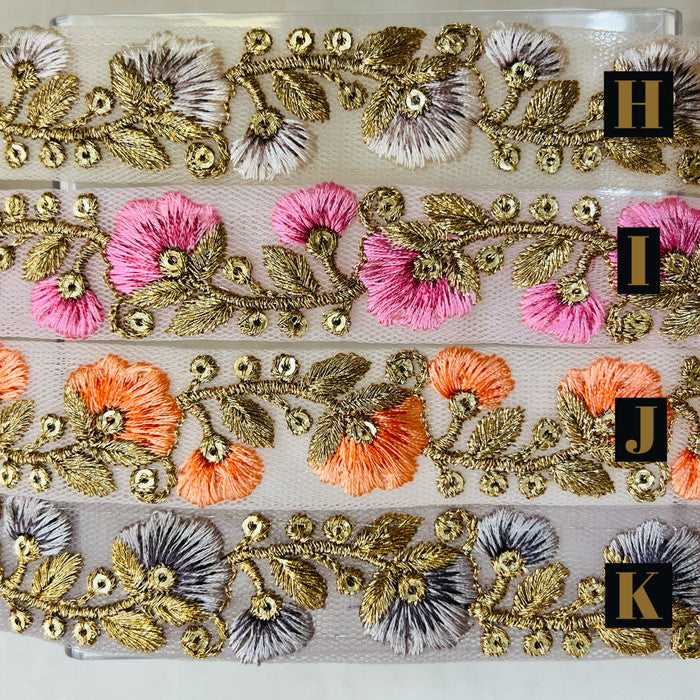 【50cm単位】 刺繍リボン 可愛さ 選手権3連覇!細幅 つぼみ風 インド刺繡リボン チュール 幅約2.5cm 230404003