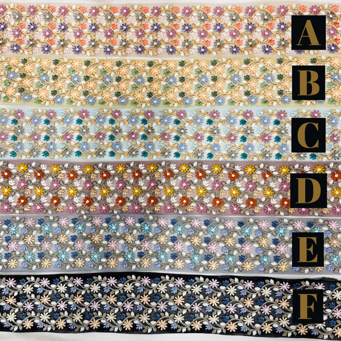 【50cm単位】 刺繍リボン ノンスパンコール 大人気!太幅!ニュアンスカラー 小花柄の絨毯のよう チュール 幅約7.5cm 23040626001