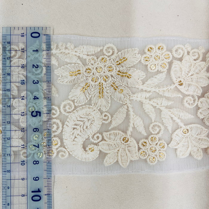 【50cm単位】 刺繍リボン 太幅 白のマジック あなたの夢の中の花 大きく咲かせましょう チュール 幅約8.9cm 23040626012