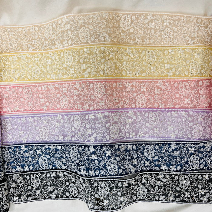 【50cm単位】 刺繍リボン 太幅 繊細なデザイン 爽やかな風に身を任せて 白い花柄② チュール 幅約9cm 23040626028