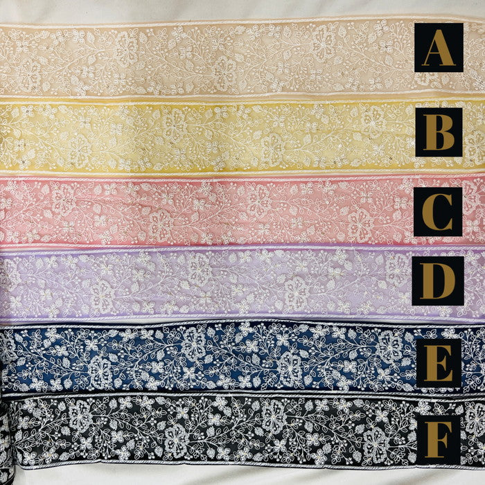 【50cm単位】 刺繍リボン 太幅 繊細なデザイン 爽やかな風に身を任せて 白い花柄② チュール 幅約9cm 23040626028