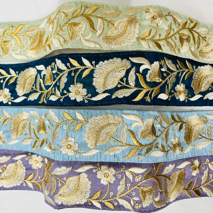 【50cm単位】 刺繍リボン 豪華絢爛 眩い輝き ゴールドの魔法 魅惑の花柄 布地 幅約5cm 230508003