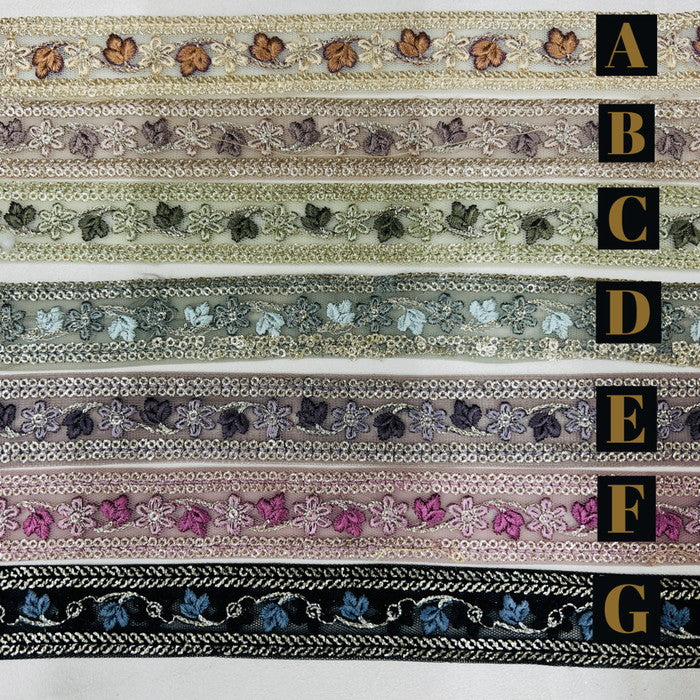 【50cm単位】 刺繍リボン 細幅 ビターの薫り 大人な配色 シックでエレガント チュール 幅約2.8cm 230508011