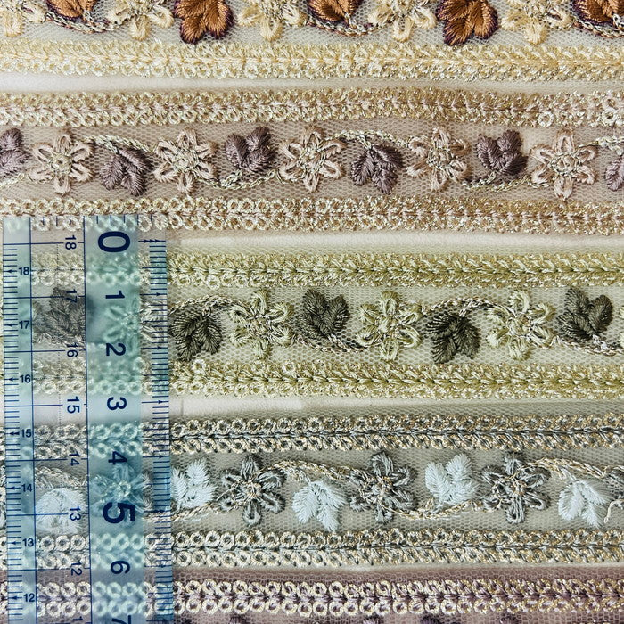【50cm単位】 刺繍リボン 細幅 ビターの薫り 大人な配色 シックでエレガント チュール 幅約2.8cm 230508011
