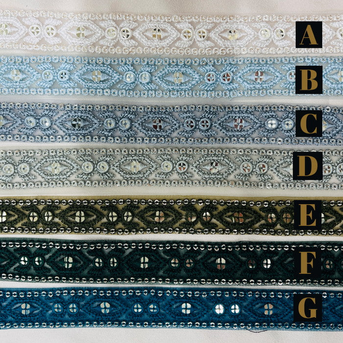 【50cm単位】 刺繍リボン キラキラが止まらない 宝石のような輝き ゴージャス インド刺繡リボン チュール 幅約2.6cm 230529003