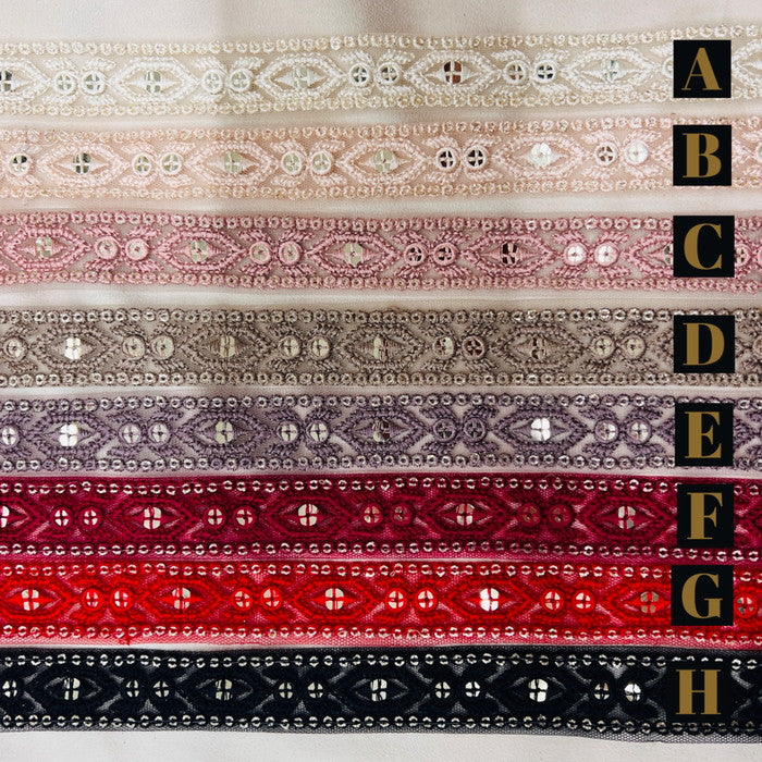 【50cm単位】 刺繍リボン キラキラが止まらない 宝石のような輝き ゴージャス インド刺繡リボン チュール 幅約2.5cm 230529004