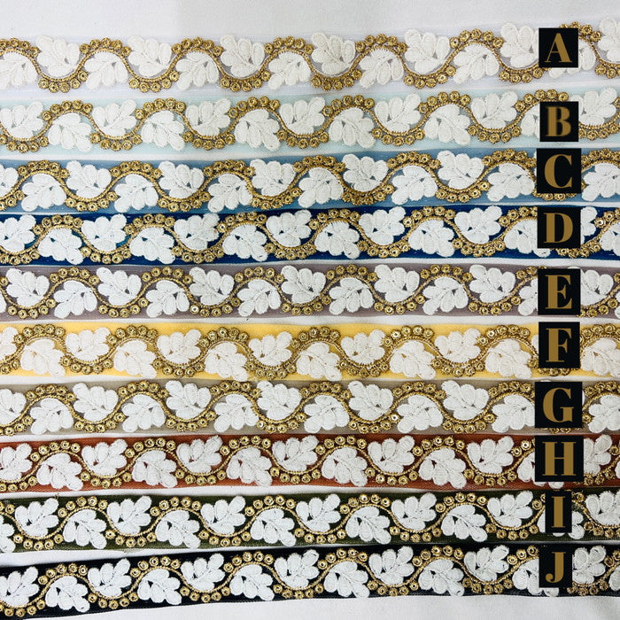 【50cm単位】 刺繍リボン 細幅 ホワホワふわふわ まるでソフトクリームみたいな 花柄 チュール 幅約2.7cm 230610011