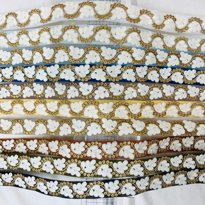 【50cm単位】 刺繍リボン 細幅 ホワホワふわふわ まるでソフトクリームみたいな 花柄 チュール 幅約2.7cm 230610011