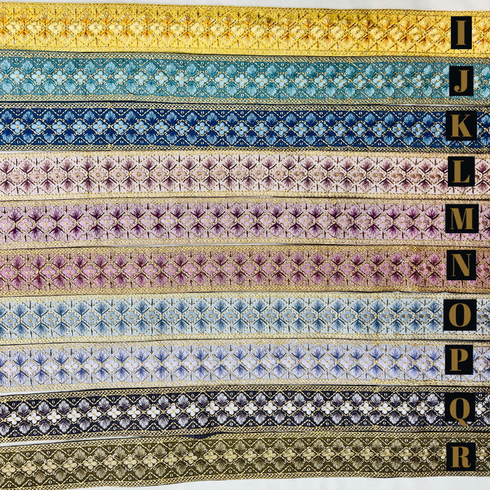 刺繍リボン-【50cm単位】 刺繍リボン 再再再入荷!! キラキラ金糸 大人気格子花柄 布地 幅約4.6cm 230722007-心が躍る刺繍リボン屋 by船場マップ