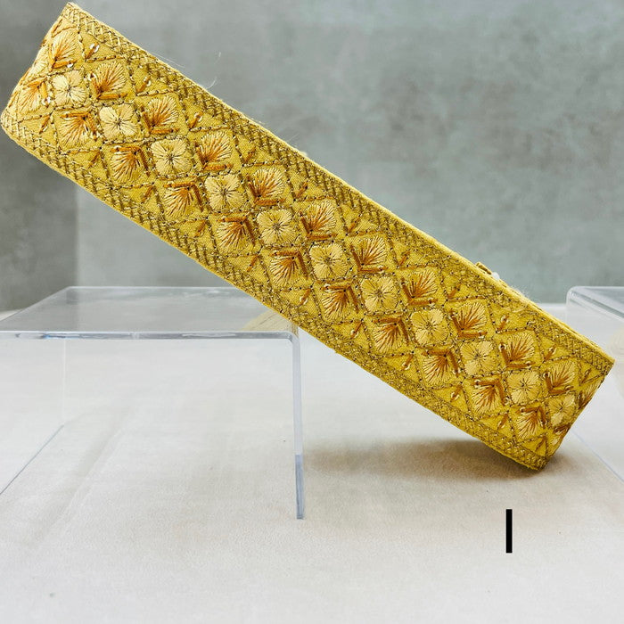 刺繍リボン-【50cm単位】 刺繍リボン 再再再入荷!! キラキラ金糸 大人気格子花柄 布地 幅約4.6cm 230722007-心が躍る刺繍リボン屋 by船場マップ