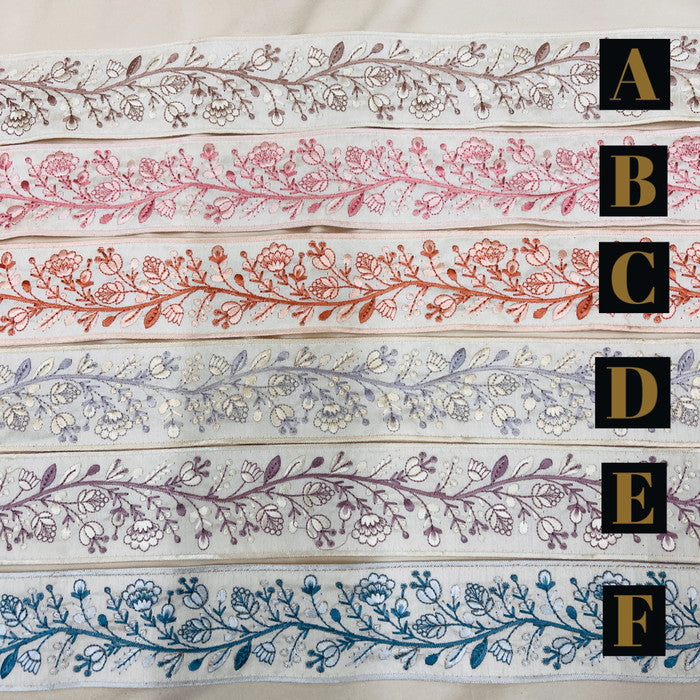 【50cm単位】 刺繍リボン ノンスパンコール 天まで届け 空に向かって咲く花② 布地 幅約6.2cm 230727001
