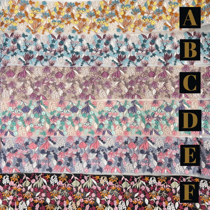 【50cm単位】 刺繍リボン チュールに広がる生い茂るハーブの庭 ノンスパンコール 刺繍リボン チュール 幅約6.5cm 230801001
