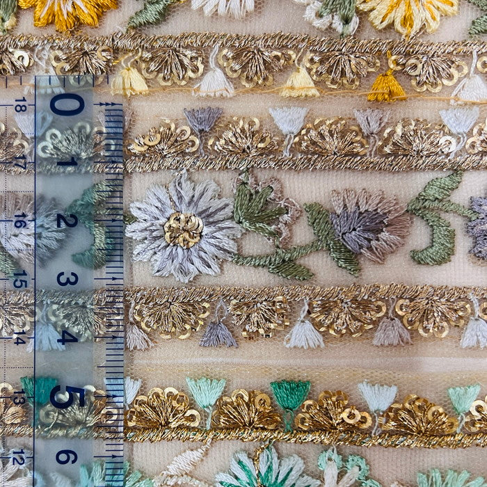 【50cm単位】 刺繍リボン 一年の時を超えて 心がトキメク美しさ 宝石のような花柄 刺繍リボン チュール 幅約4.4cm 230815001