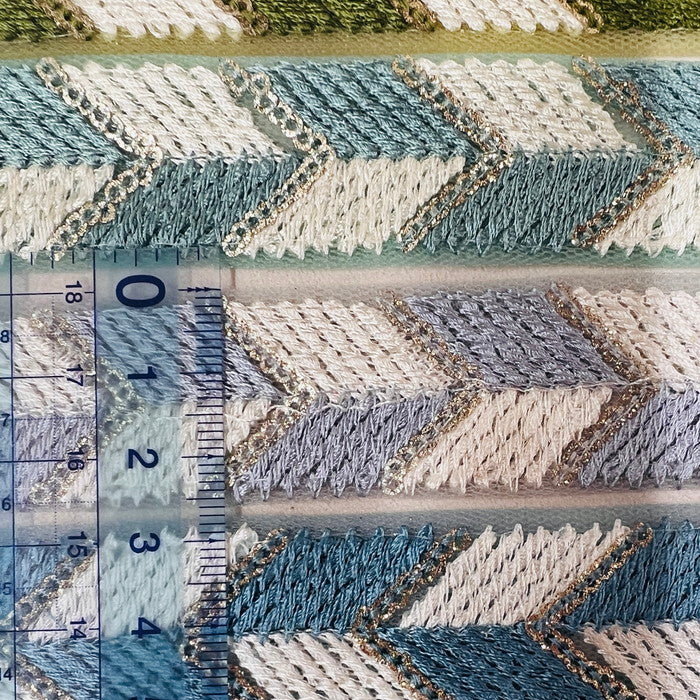 【50cm単位】 刺繍リボン スパンコールライン シンプル幾何学 パステルカラー チュール 幅約2.6cm 230929001