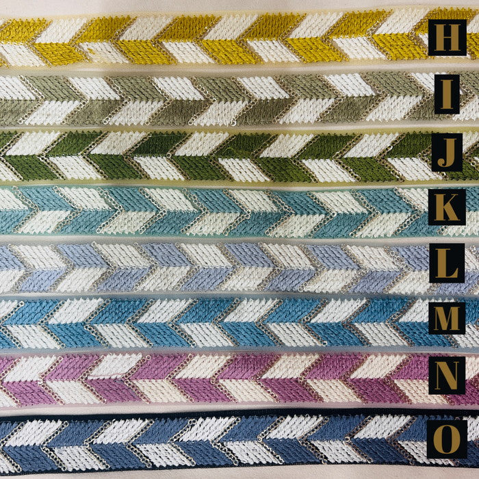 【50cm単位】 刺繍リボン スパンコールライン シンプル幾何学 パステルカラー チュール 幅約2.6cm 230929001