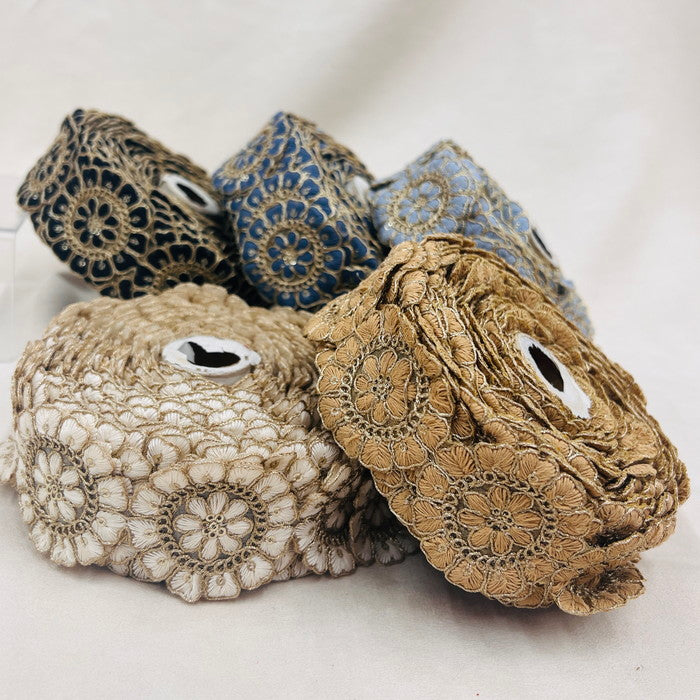 【50cm単位】 刺繍リボン ゴールドの縁取り 妖精達の休息 チュール 幅約4.5cm 230929002