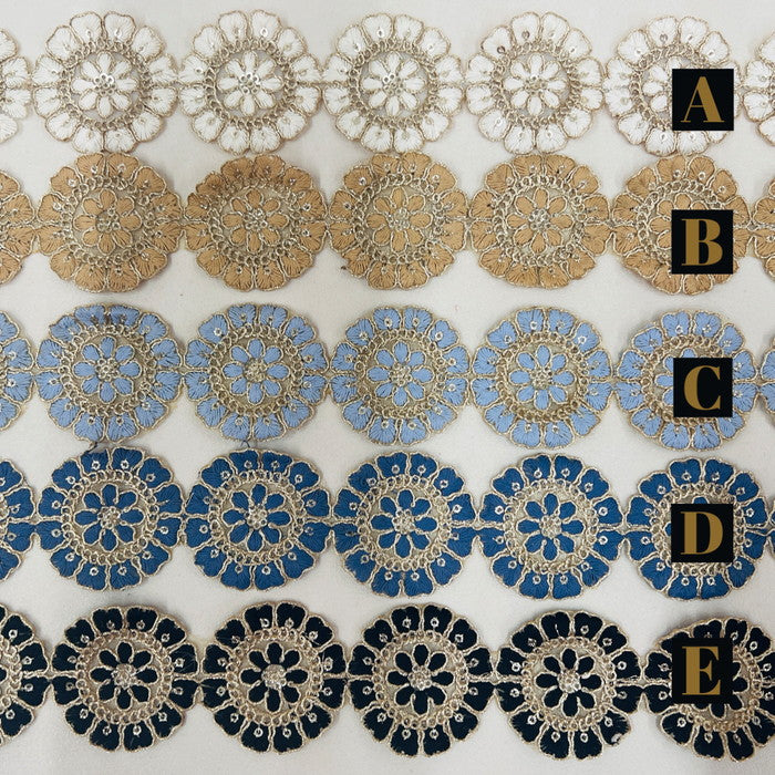 【50cm単位】 刺繍リボン ゴールドの縁取り 妖精達の休息 チュール 幅約4.5cm 230929002