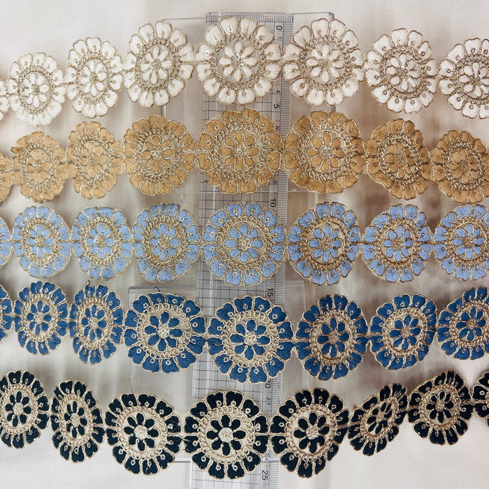 【50cm単位】 刺繍リボン ゴールドの縁取り 妖精達の休息 チュール 幅約4.5cm 230929002