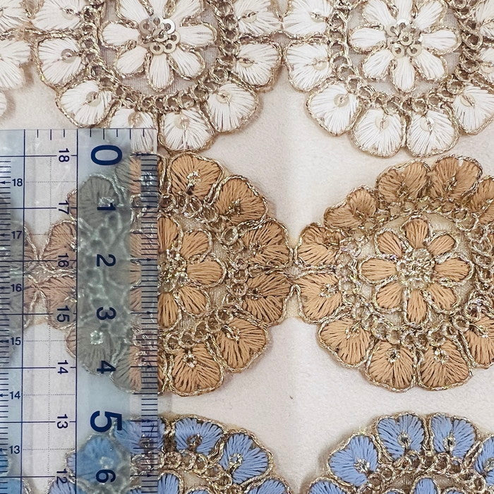 【50cm単位】 刺繍リボン ゴールドの縁取り 妖精達の休息 チュール 幅約4.5cm 230929002
