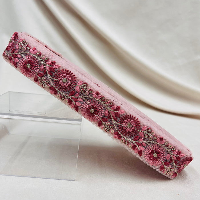 【50cm単位】 刺繍リボン 細幅 輝く星と共に 夜空に咲く 花火の様な花 チュール 幅約3cm 230929005