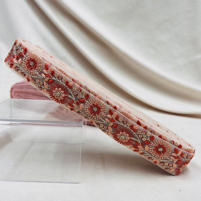 【50cm単位】 刺繍リボン 細幅 輝く星と共に 夜空に咲く 花火の様な花 チュール 幅約3cm 230929005