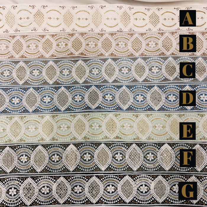 【50cm単位】 刺繍リボン 太幅 エキゾチック 異国の紋様 スパンコールの調べ 布地 幅約7.4cm 230929006