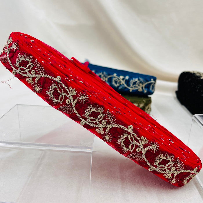 【50cm単位】 刺繍リボン 細幅 待望の再入荷 同系色刺繍のゴージャスな花 チュール 幅約3cm 230930007