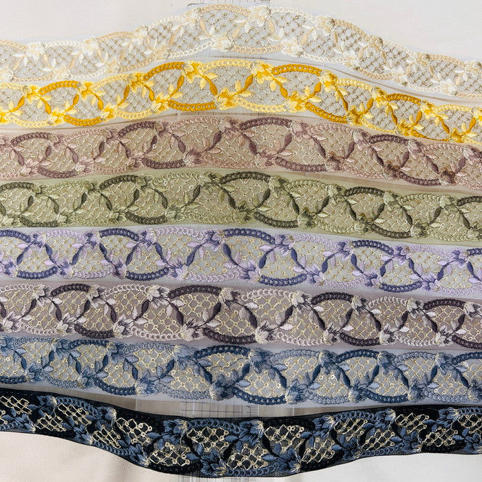 【50cm単位】 刺繍リボン 同系色が美しい 貴婦人が愛する お花のチョーカー チュール 幅約3.7cm 231017004