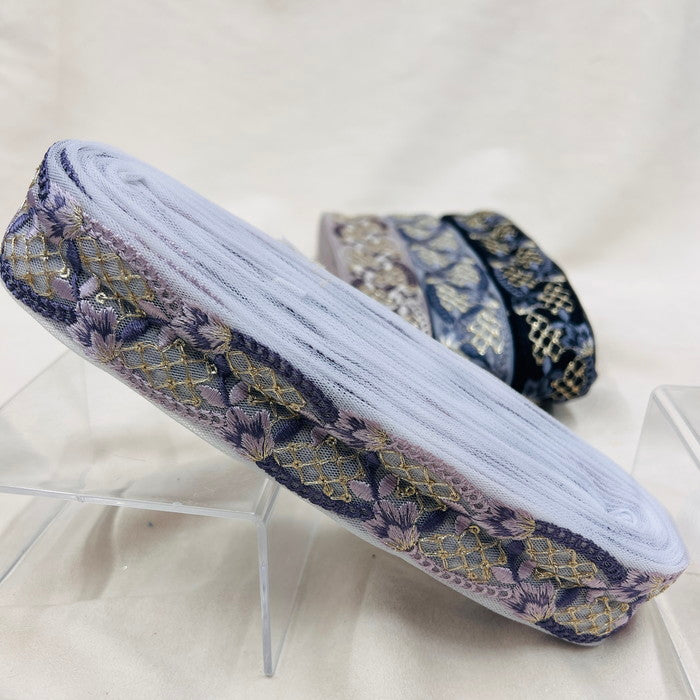 【50cm単位】 刺繍リボン 同系色が美しい 貴婦人が愛する お花のチョーカー チュール 幅約3.7cm 231017004