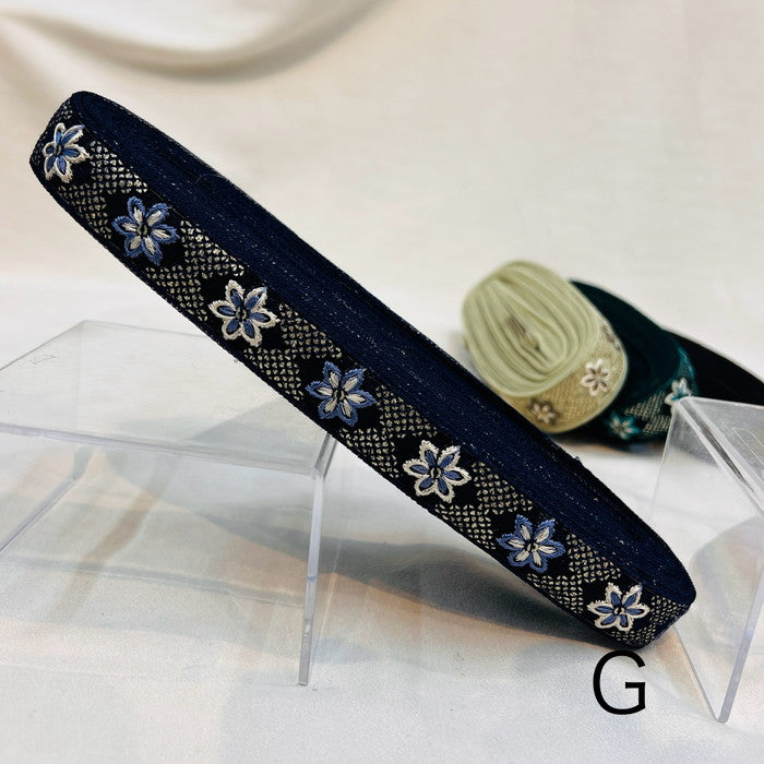 【50cm単位】 刺繍リボン 細幅 夜空に咲く 星になった 花達 チュール 幅2.3cm 231204002