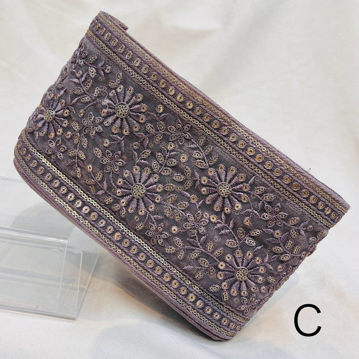 【50cm単位】 刺繍リボン 超太幅 スパンコールと 花刺繍の共演 チュール 幅約13.4cm 231204003