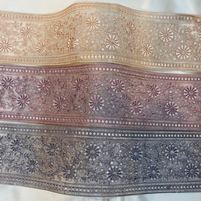 【50cm単位】 刺繍リボン 超太幅 スパンコールと 花刺繍の共演 チュール 幅約13.4cm 231204003