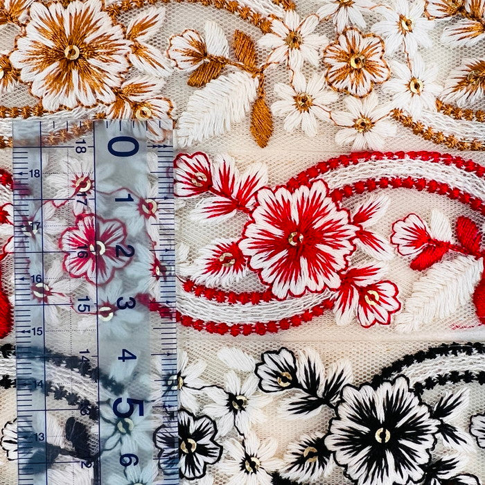 【50cm単位】 刺繍リボン チュール素材 花を背負いたい 手鞠のような花 チュール 幅3.74cm 231204004