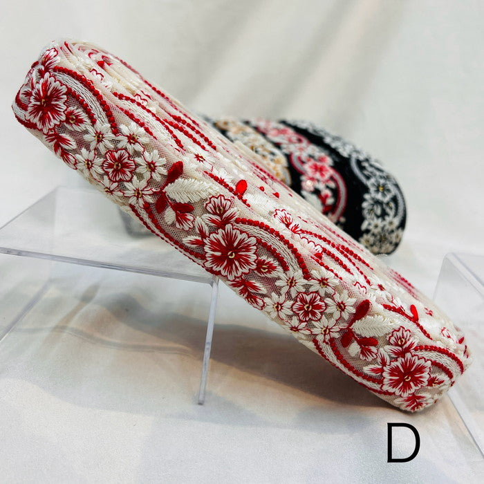 【50cm単位】 刺繍リボン チュール素材 花を背負いたい 手鞠のような花 チュール 幅3.74cm 231204004