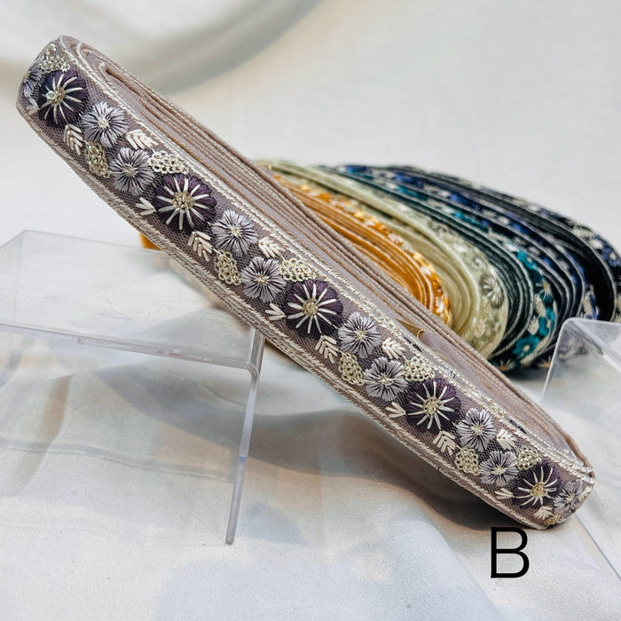 【50cm単位】 刺繍リボン 細幅 雪の結晶と 季節外れの 朝顔 チュール 幅2.5cm 231204010