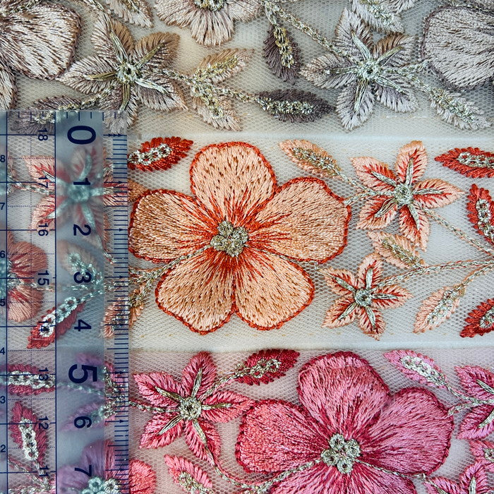 【50cm単位】 刺繍リボン 笑顔の 花達 春の訪れ 桜の季節は もうすぐ チュール 幅4.5cm 240116007