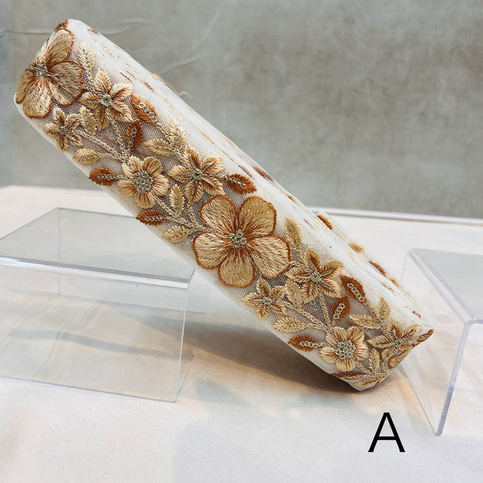 【50cm単位】 刺繍リボン 笑顔の 花達 春の訪れ 桜の季節は もうすぐ チュール 幅4.5cm 240116007