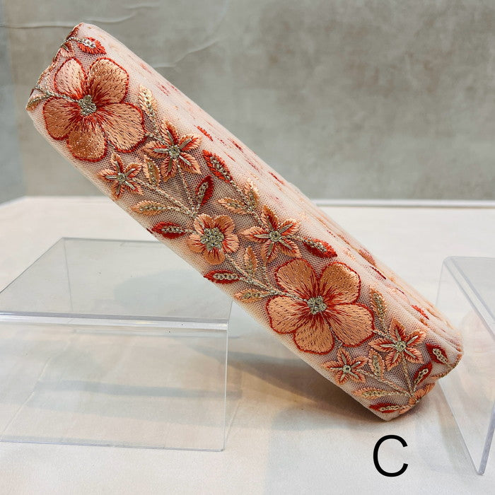 【50cm単位】 刺繍リボン 笑顔の 花達 春の訪れ 桜の季節は もうすぐ チュール 幅4.5cm 240116007