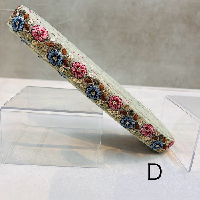 【50cm単位】 刺繍リボン 細幅で カラフル 金のチェーンに咲く お花の宝石 チュール 幅約2.4cm 240201001