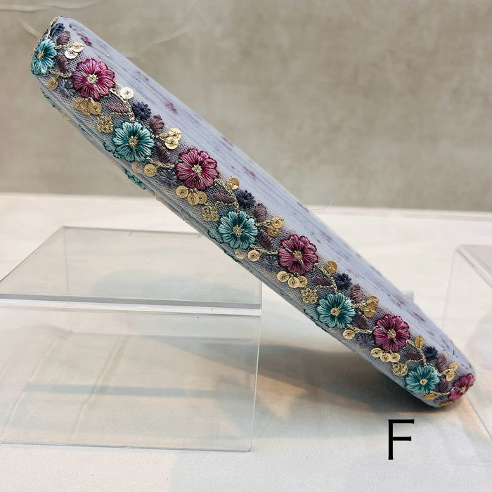 【50cm単位】 刺繍リボン 細幅で カラフル 金のチェーンに咲く お花の宝石 チュール 幅約2.4cm 240201001