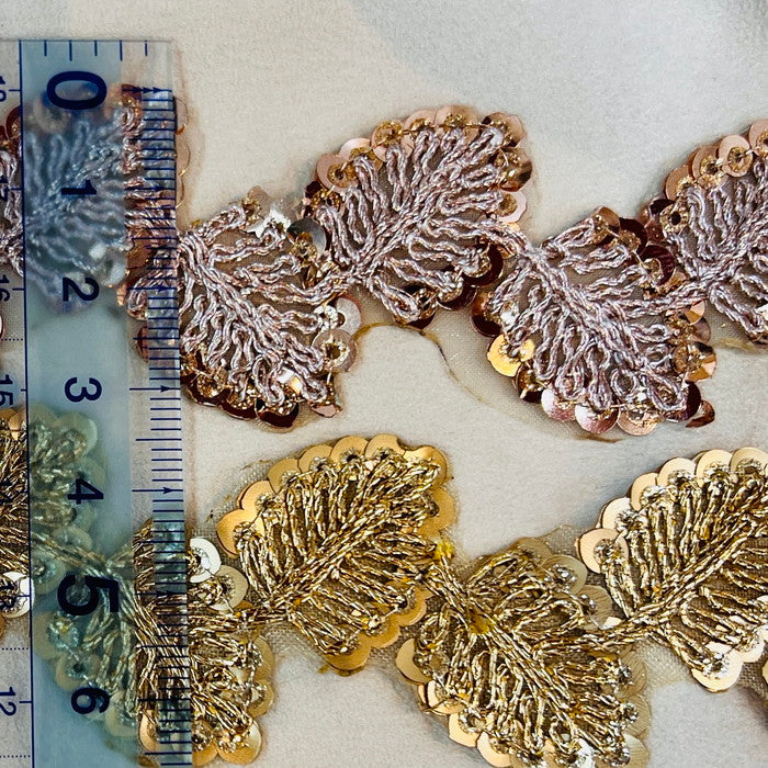 【50cm単位】 刺繍リボン まるでジュエリー キラキラ 煌めく 王国の葉っぱ オーガンジー 幅約3.4cm 240216014