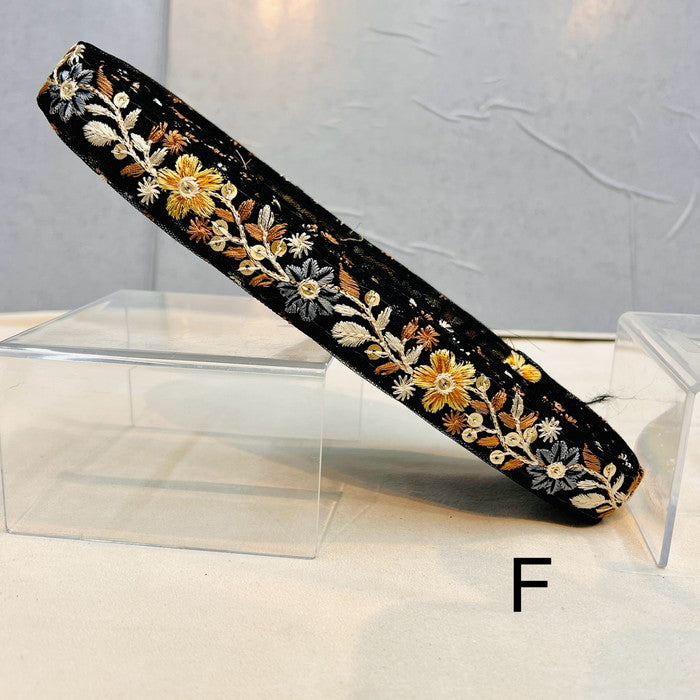 【50cm単位】 刺繍リボン 細幅 カラフルフラワー まるで お絵描きのような チュール 幅約2.2cm 240220001