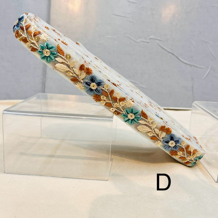 【50cm単位】 刺繍リボン 細幅 カラフルフラワー まるで お絵描きのような チュール 幅約2.2cm 240220001