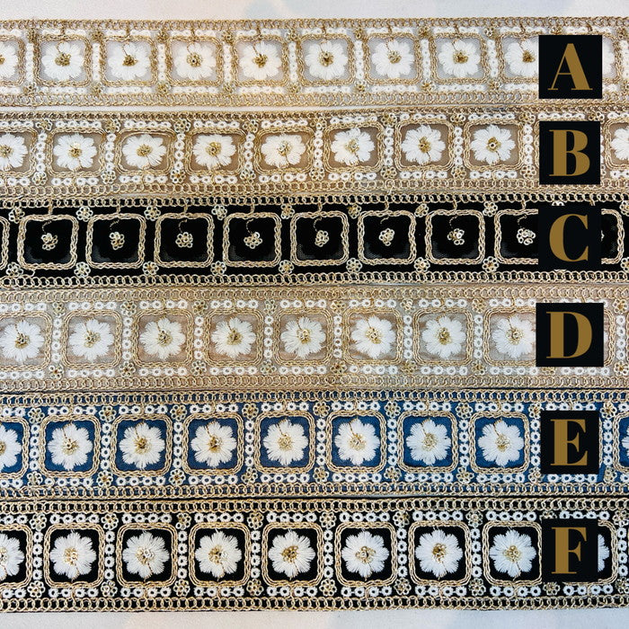 【50cm単位】 刺繍リボン 豪華絢爛 金糸と白糸で 紡ぐ 王宮の 花の 紋様 チュール・布地 幅約4.4cm 240220003