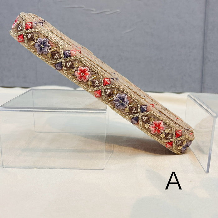 【50cm単位】 刺繍リボン 細幅 キラキラ可愛い カラフル お花の ドロップス チュール 布地 幅約2.5cm 240308001