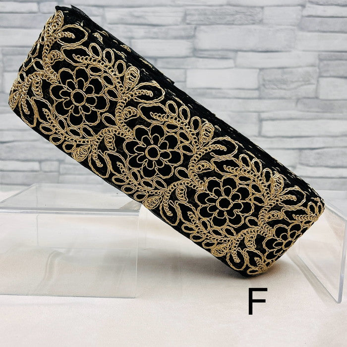 【50cm単位】 刺繍リボン 太幅 ノンスパンコール 金の糸で 華やぐ 私はここで 咲く 美しい 大輪の花 チュール 幅約7.6cm 240408003