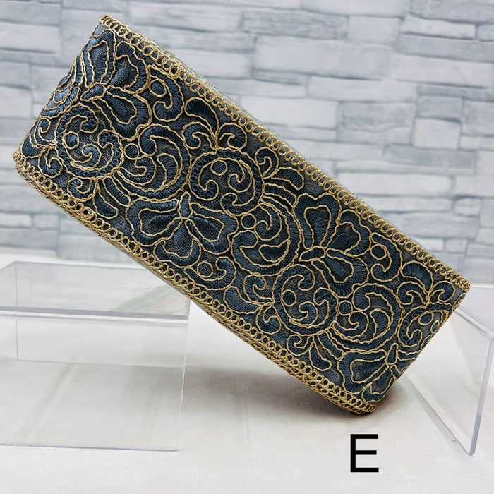 【50cm単位】 刺繍リボン 太幅 ノンスパンコール 金の糸で 華やぐ 流れるような デザインの花模様 チュール 幅約8.2cm 240408004