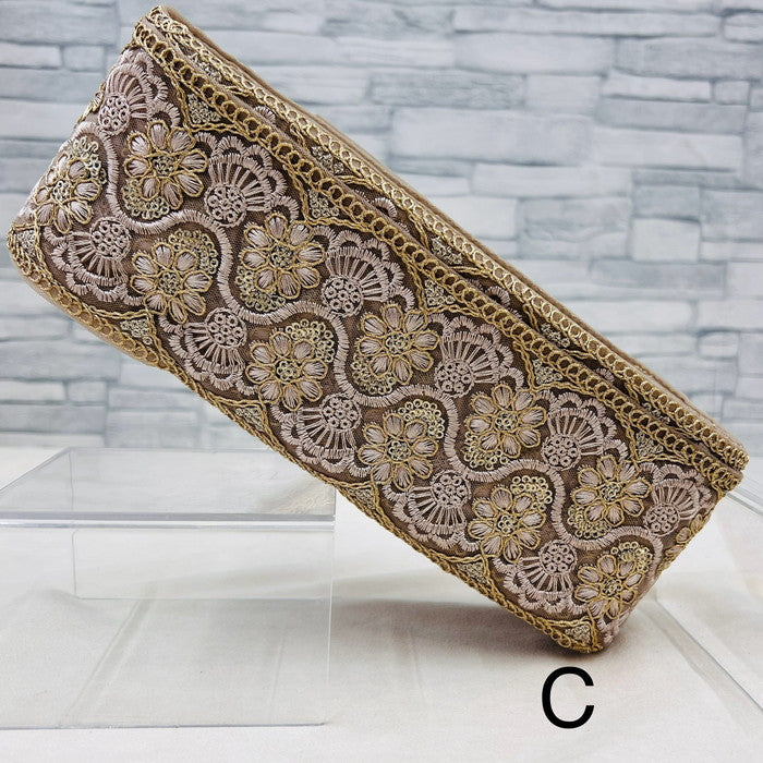 【50cm単位】 刺繍リボン 太幅 金の糸で 華やぐ エキゾティック ラビリンス チュール 幅約8cm 240408005