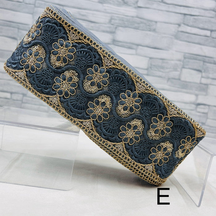 【50cm単位】 刺繍リボン 太幅 金の糸で 華やぐ エキゾティック ラビリンス チュール 幅約8cm 240408005